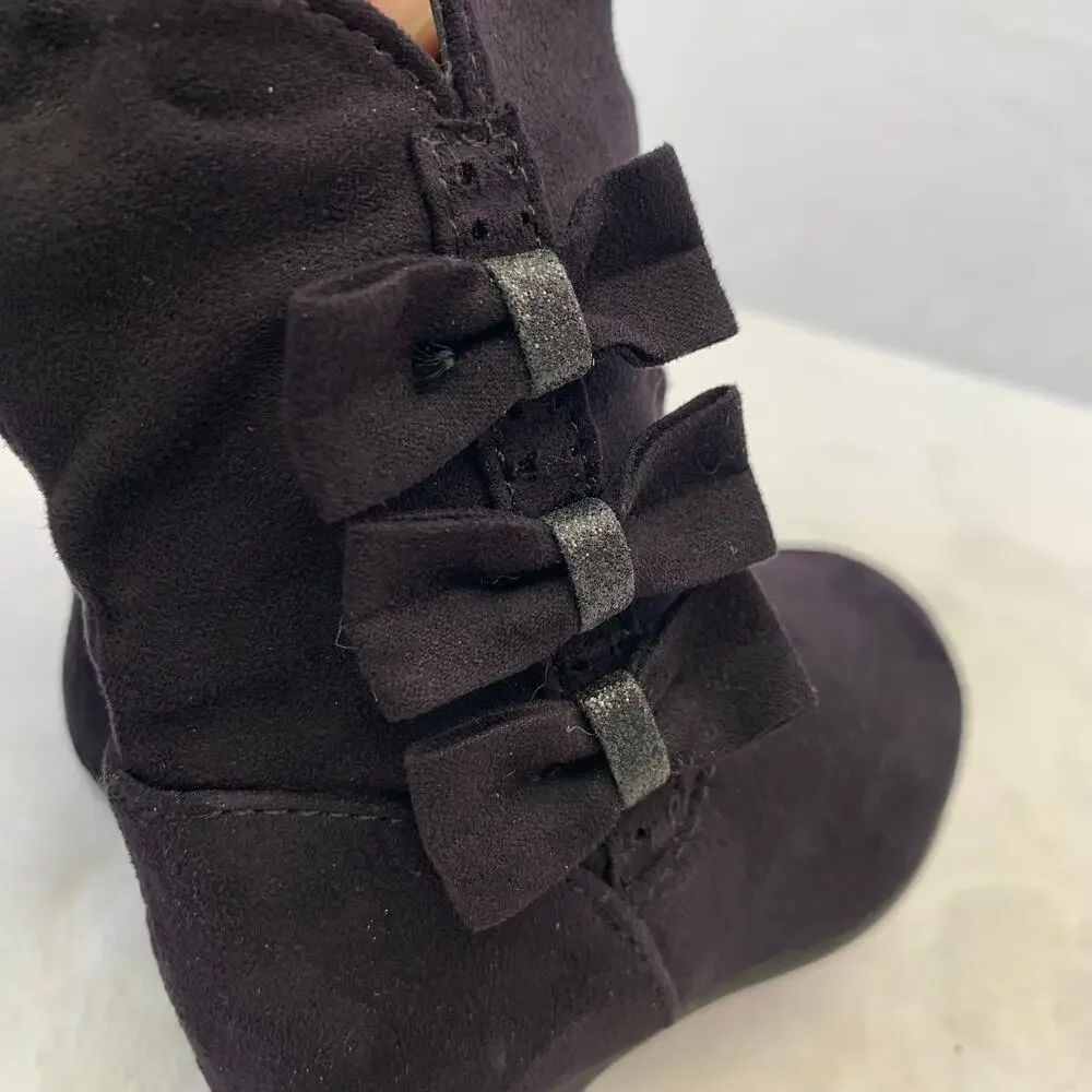Garanimals Toddler Boots Sz 3 Black Faux Seude Fashion Boots Glitter Bow Slip-On